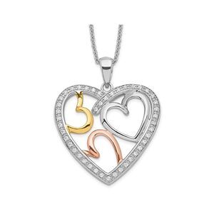 Sterling Silver - Bond of Love - Heart Pendant Necklace with Synthetic Cubic Zir